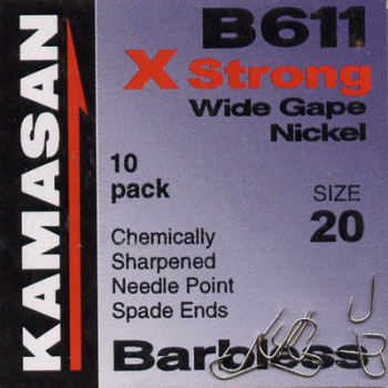 Kamasan B611 X Strong Barbless Match Wide Gape Nickel Hook Size 20